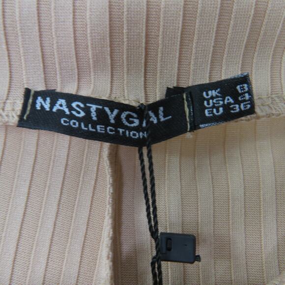 Nasty Gal High Rise Nude Tan Beige Ribbed Knit Jogger Pants Leggings 4 Small - Picture 6 of 7